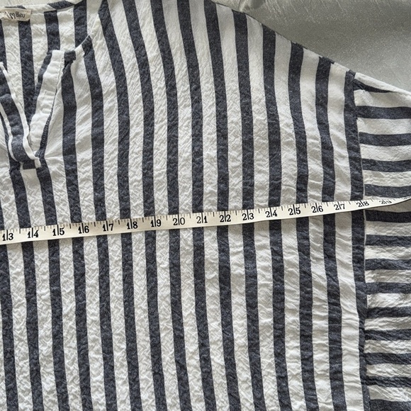 Cotton Bleu Striped Gray White Oversized Top Bat Wing Sleeve Poncho Style Sz L - Picture 7 of 10